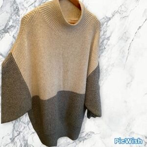 H&M Colorblock Turtleneck Sweater - Cream & Gray